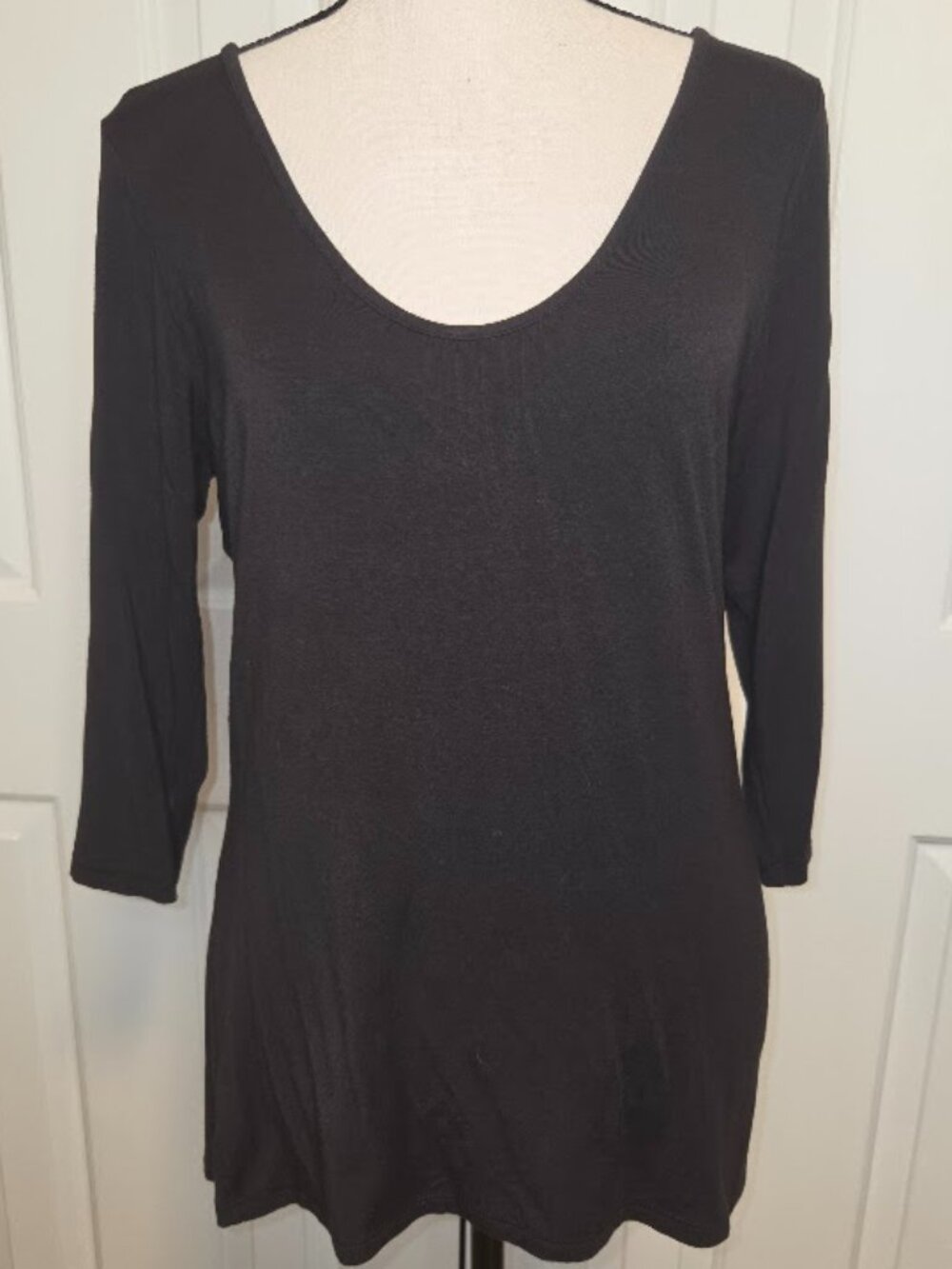 Fabrizio Gianni Black Ruched Scoop Neck Tunic Top Size L